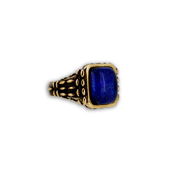 Anello Mandorlato con pietra Agata Blue e Cristallo di Rocca quadrata in Bronzo - immagine 2