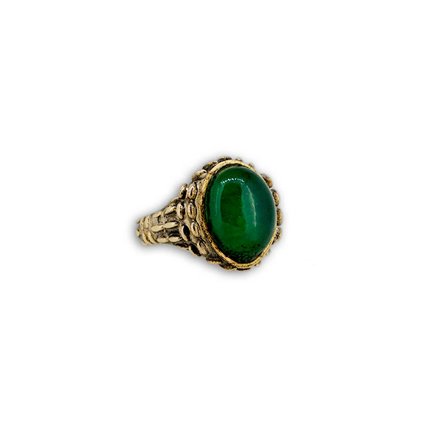 Anello con Agata Verde e Cristallo di Rocca su Corpo di Bronzo Mandorlato - immagine 2