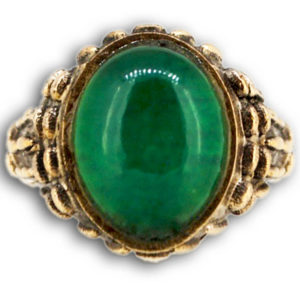 Anello con Agata Verde e Cristallo di Rocca su Corpo di Bronzo Mandorlato