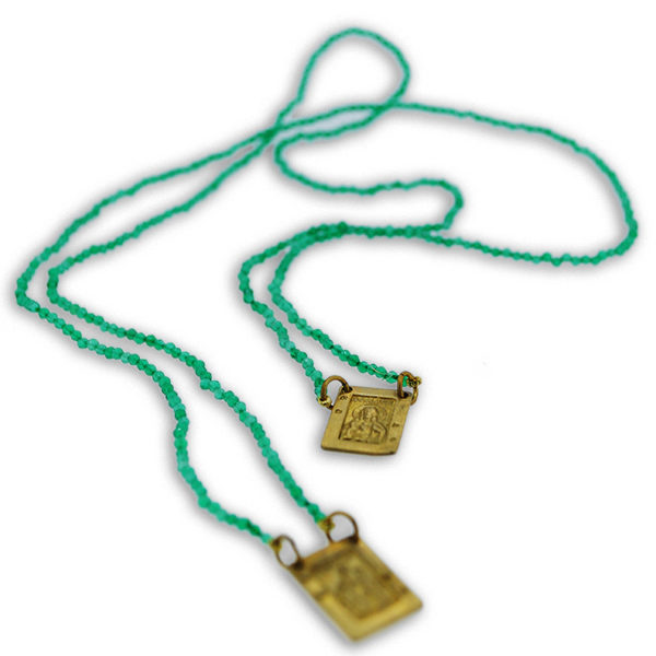 Scapolare Sacro con Quarzo Verde in Argento 925 o Bronzo