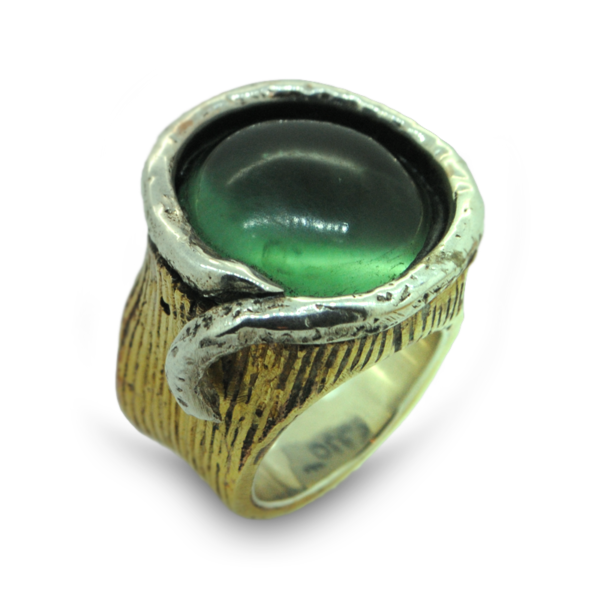 Anello Rigato "IDRO VERDE"  in Bronzo e Argento 925 - immagine 3