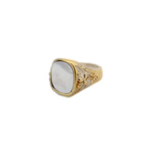 anello artigianale bronzo chevalet madreperla deco rettangolare-napoli